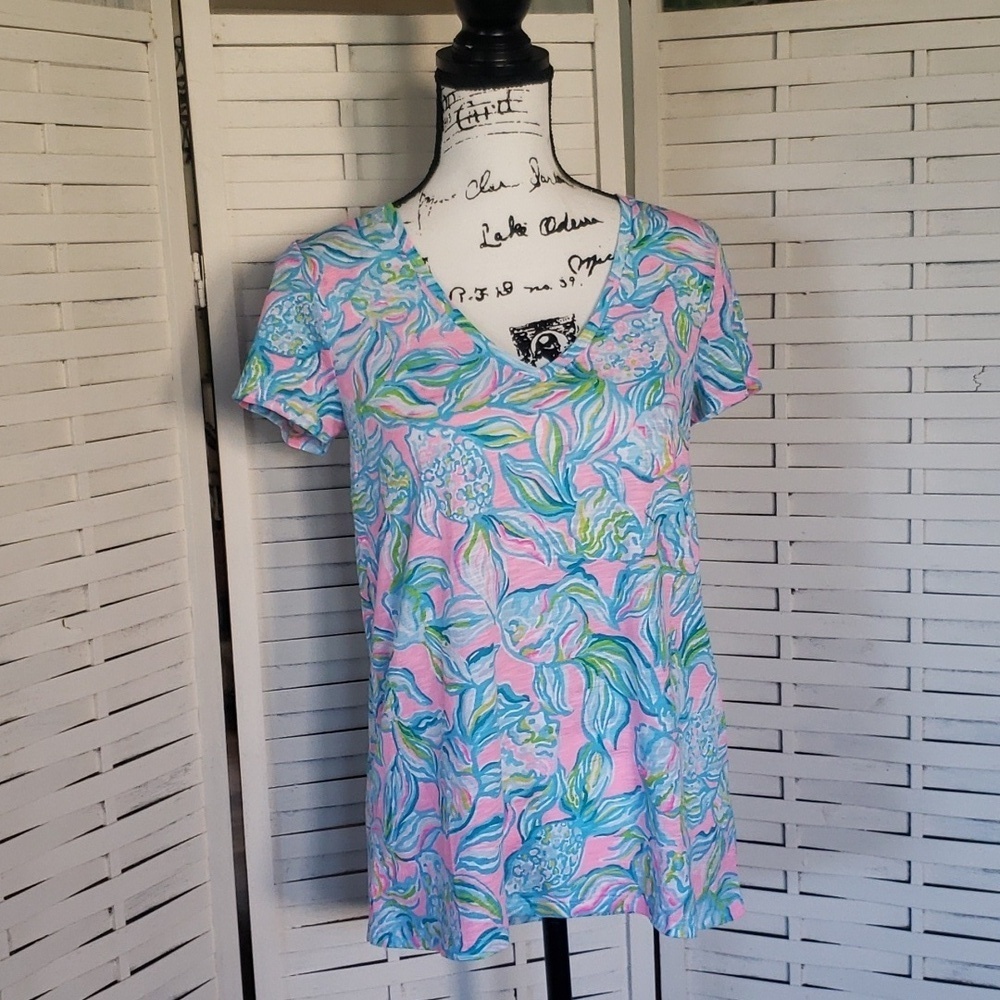 Lilly Pulitzer Etta V-neck short sleeves new woman top size S